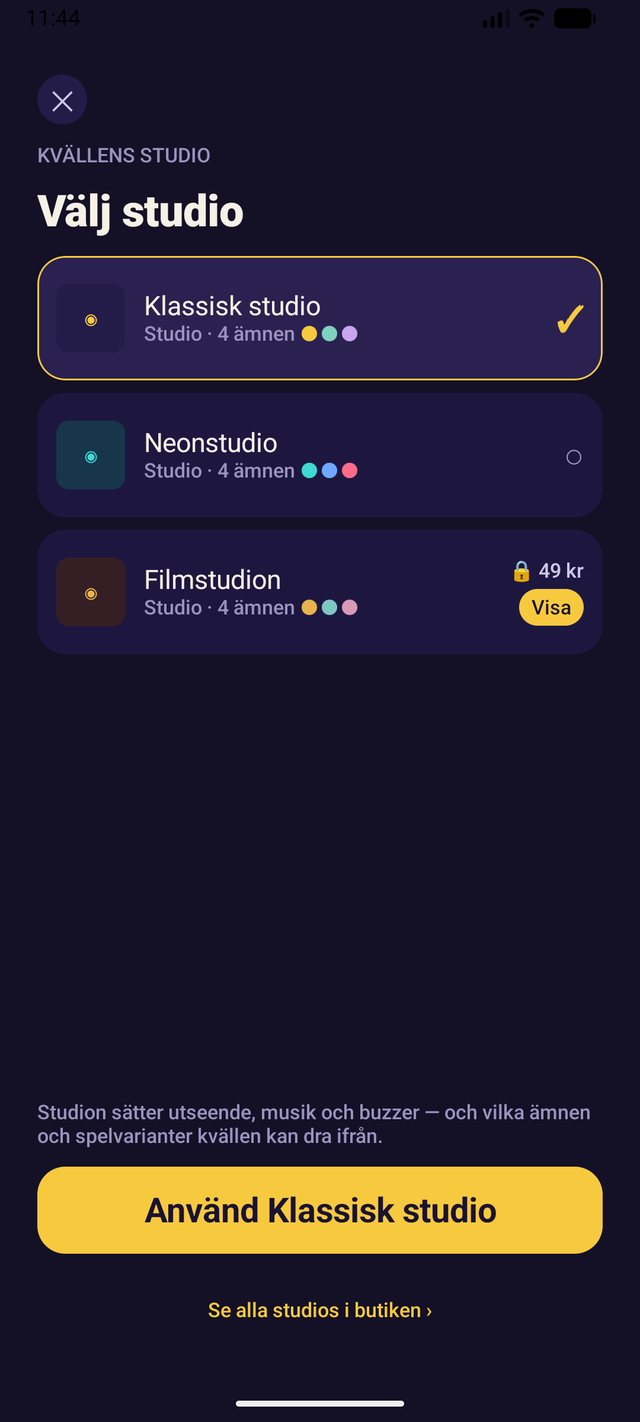 The studio picker with Classic, Neon and the Film Studio
